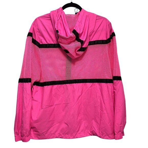 NEW PINK Victoria's Secret Solid Neon Pink Mesh Hooded Full Zip Long Sleeve Jack - Picture 2 of 11